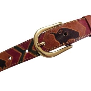 Western Leather Belt Buffalo Print Southwestern Pattern Cowboy Core Unisex Large